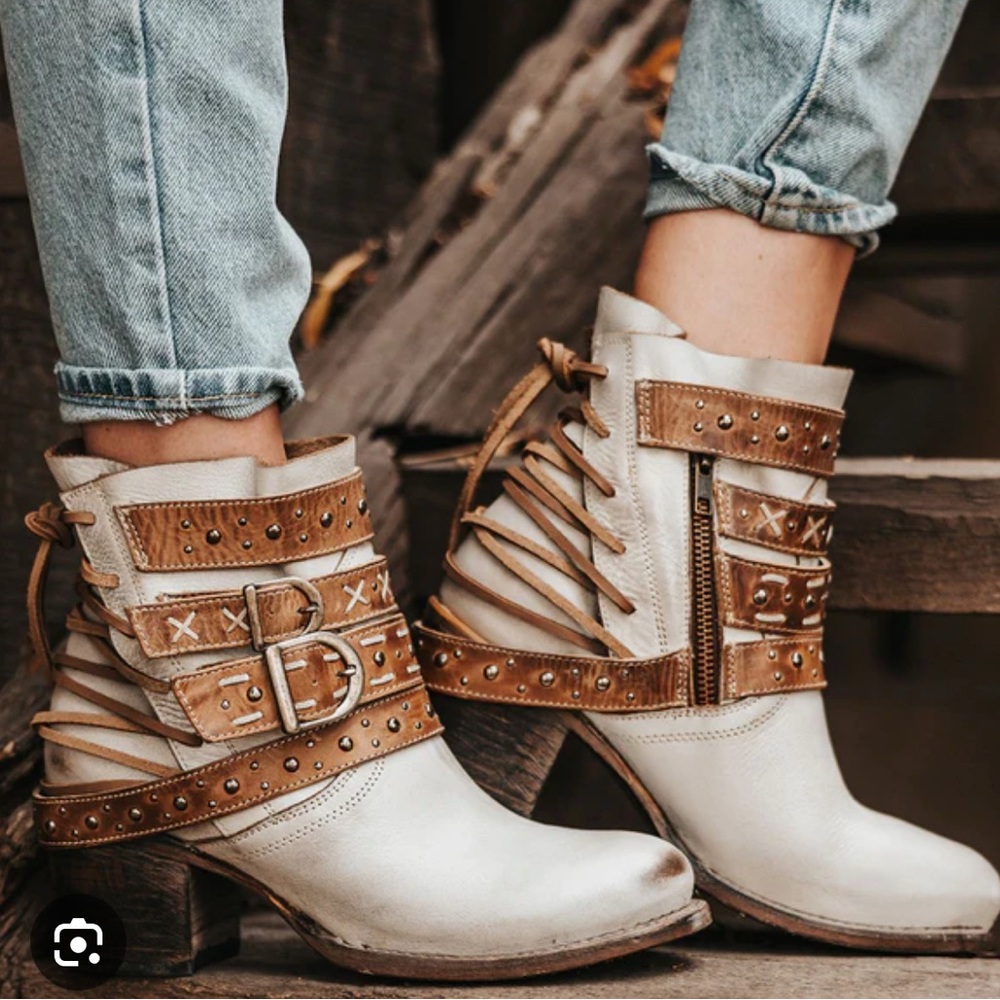 Freebird Caspian Ice Leather Ankle Boots - Tan and Cream 5